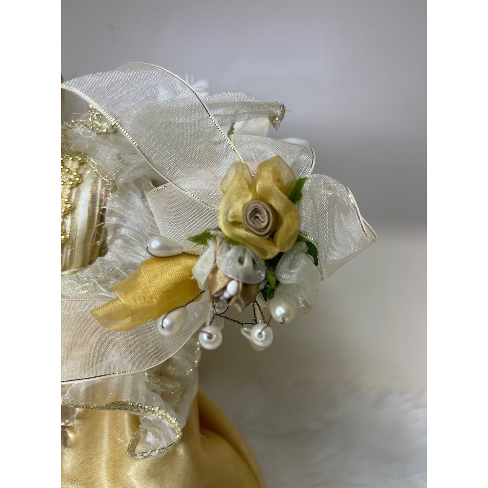 Vintage Dillard's Trimmings‎ Porcelain Angel Tree Topper Gold Gown With Box - Picture 5 of 16